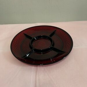 Cristal D'Arques Durand Ruby Red Divided Dish Tray 10”